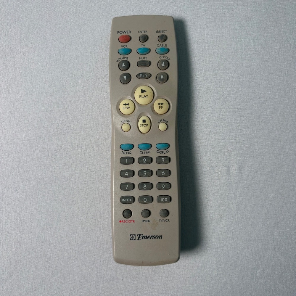 Untested Emerson VCR TV Cable Remote Control 97P04765 Grey Vintage Replacement